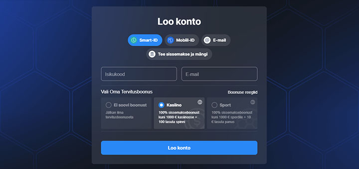 Betmasteri konto avamine - loo konto, nõustu kasiinoboonuse pakkumisega ja saad boonuse. Loo konto. 