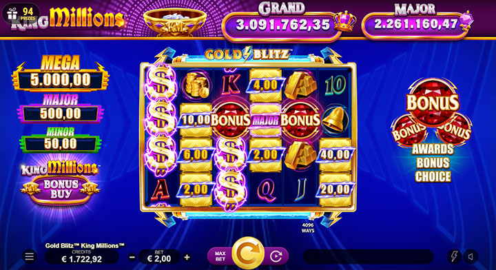 Gold Blitz King Millions slotimäng OlyBeti kasiinos. Slotimängu proovimiseks ava OlyBet ja seejärel vali Kasiino ning kirjuta otsingusse Gold Blitz King Millions.