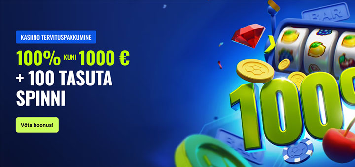 Betmaster kasiino tervituspakkumise näide - 100% kuni €100 boonust ja lisaks 100 tasuta spinni. Loe Betmaster kasiino boonuse kohta või ava Betmaster kasiino. 