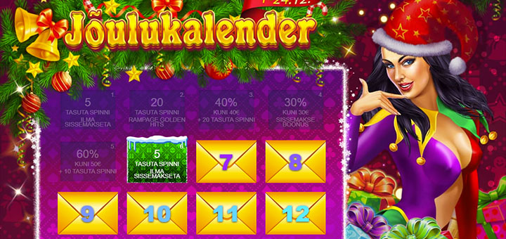 GrandX kasiinos on jõulukalender, kus 1. detsembrist kuni 24. detsembrini on ootamas iga päev uus auhind.